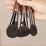 Professional 3-Piece Makeup Brush Set - Soft Goat Hair Blush, Contour & Highlighter Brushes