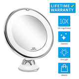10X Magnifying Vanity Mirror with LED Lights – Touch Screen Makeup Mirror with Suction Base