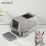 Caja de arena para gatos cerrada de acero inoxidable XL: diseño de doble entrada con pala para una limpieza fácil