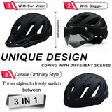 USB Rechargeable Bike Helmet with LED Light & Sun Visor - Lightweight Cycling Helmet for Men