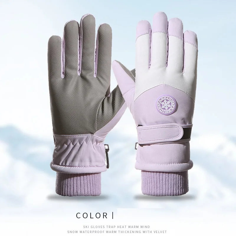 Winter Unisex Snowboard Ski Gloves PU Leather Non-slip Touch Screen Waterproof Motorcycle Cycling Fleece Warm Snow Gloves