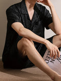 Men’s Leopard Print Pajama Set – Soft Polyester & Spandex Sleepwear with Elastic Waist