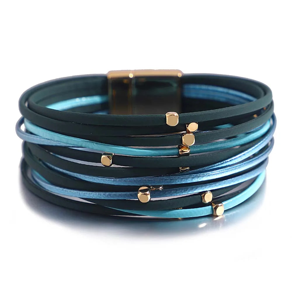 Pulsera de cuero de tres colores: pulsera elegante y moderna hecha a mano para mujeres
