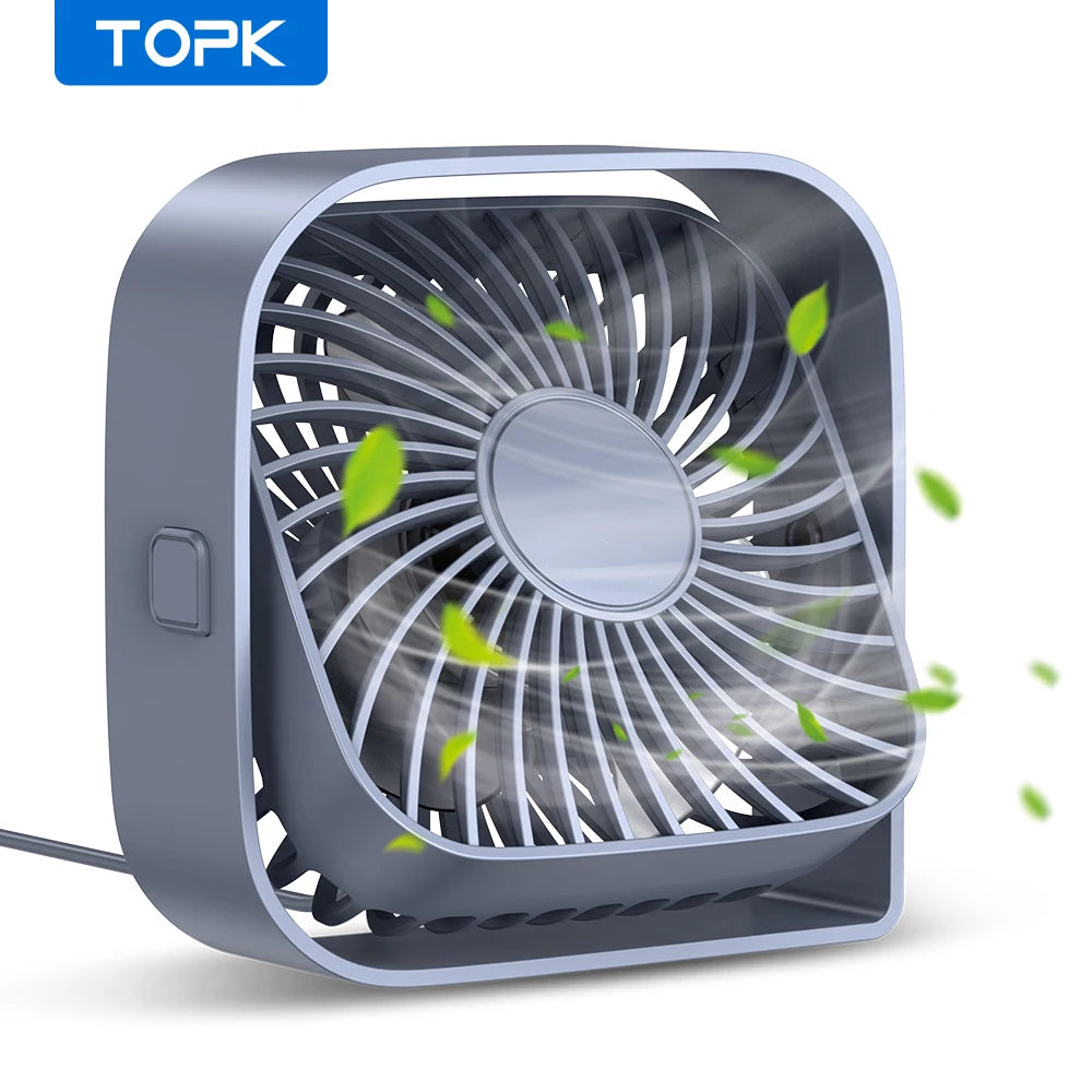 TOPK USB Mini Desk Fan – Ultra-Quiet, 3-Speed Personal Cooling Fan for Home, Office & Travel