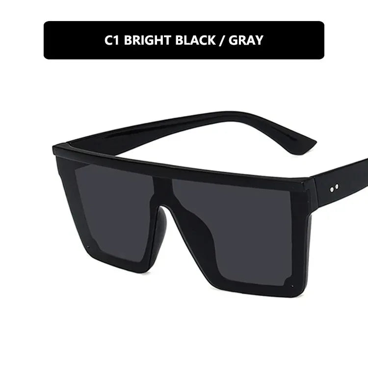 Vintage Flat Top Sunglasses – Black Square UV400 Gradient Shades for Men & Women