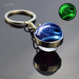 Glow-in-the-Dark Glass Ball Keychain – Trendy Fluorescent Metal Accessory
