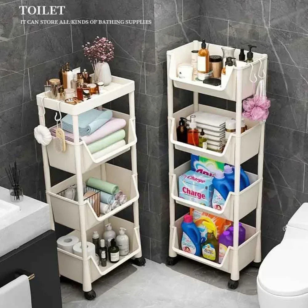 Estantería de almacenamiento con ruedas de varios niveles: estantería móvil y organizador para cocina, baño y hogar 