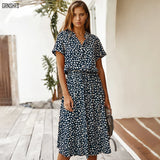 Women’s Vintage Floral Print Boho Dress – Casual Short Sleeve Mid-Calf Shirt Dress