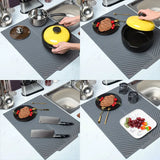 Silicone Draining Board Mat - Foldable Dish Drying Pad with Raised Edges for Kitchen Countertops