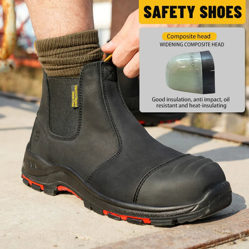 Men’s Nubuck Leather Safety Boots - Composite Toe No-Lace Work Boots