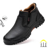 Men's Genuine Leather Safety Work Boots – Anti-Static, Anti-Puncture Slip-On Boots