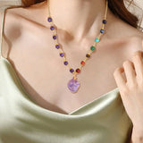 Natural Crystal Stone Pendant Necklace – Amethyst, Quartz & Aquamarine Healing Jewelry