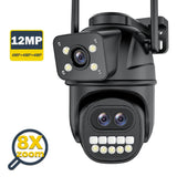 6K 12MP WiFi Outdoor Security Camera with 8X Zoom, Auto Tracking & Dual Screens