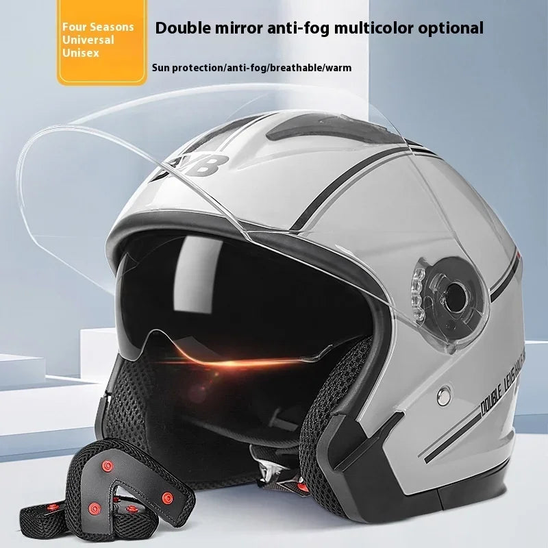 Retro 3/4 Motorcycle Helmet with Double Visor - ABS+PC Open Face Helmet for Scooters