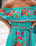 Women’s One-Shoulder Floral Print Swing Dress – Retro Summer A-Line Casual Dress