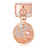 Moon Charm Stainless Steel Bracelet Link with CZ Accents