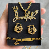 Custom Crown Name Jewelry Set - Personalized Stainless Steel Necklace & Bracelet Gift