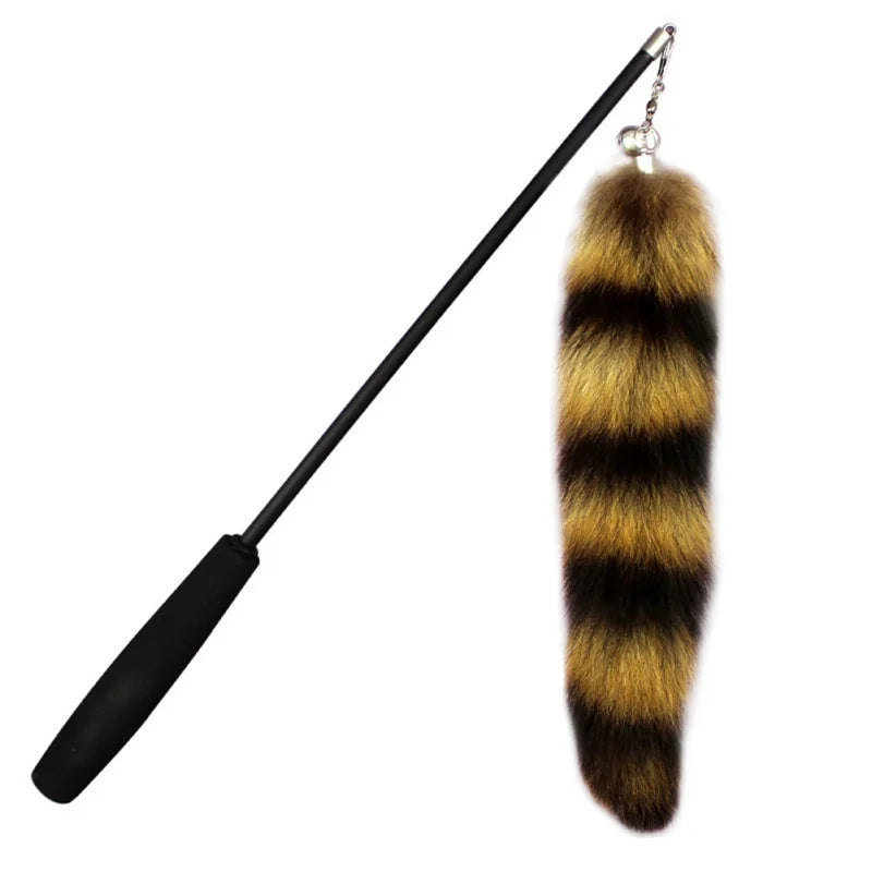 Extendable Cat Teaser Wand with Replaceable Fox Tail - Interactive Feather Toy