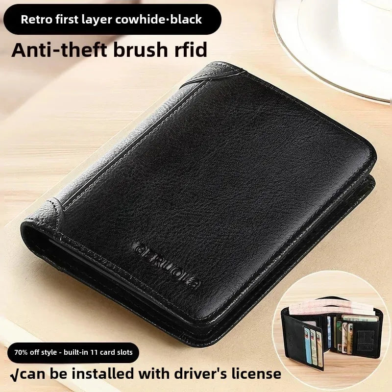 Genuine Leather Anti-Theft Wallet – Multifunctional Trifold Wallet for Men and Women