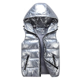 Classic Hooded Vest Man/Woman/Child Winter Hooded Glossy Cotton Vest Casual Waistcoat Men's Sleeveless Jacket Warm Overcoats Hat