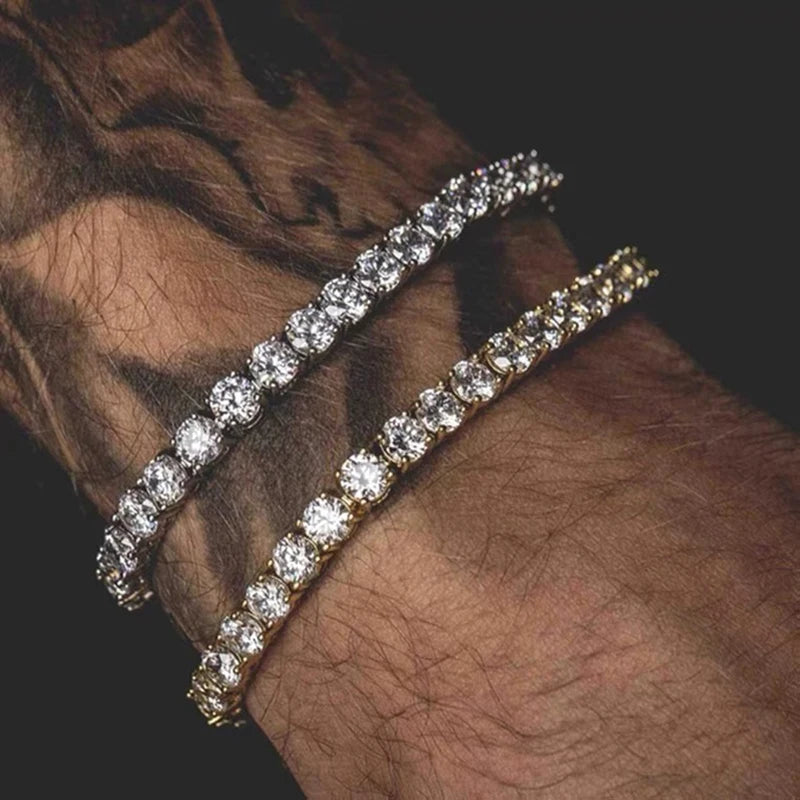 Men’s Geometric Charm Bracelet with Cubic Zirconia – Stylish Hiphop/Rock Design