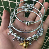 Sterling Silver Nugget Beads with Zircon for 3mm Charm Bracelets