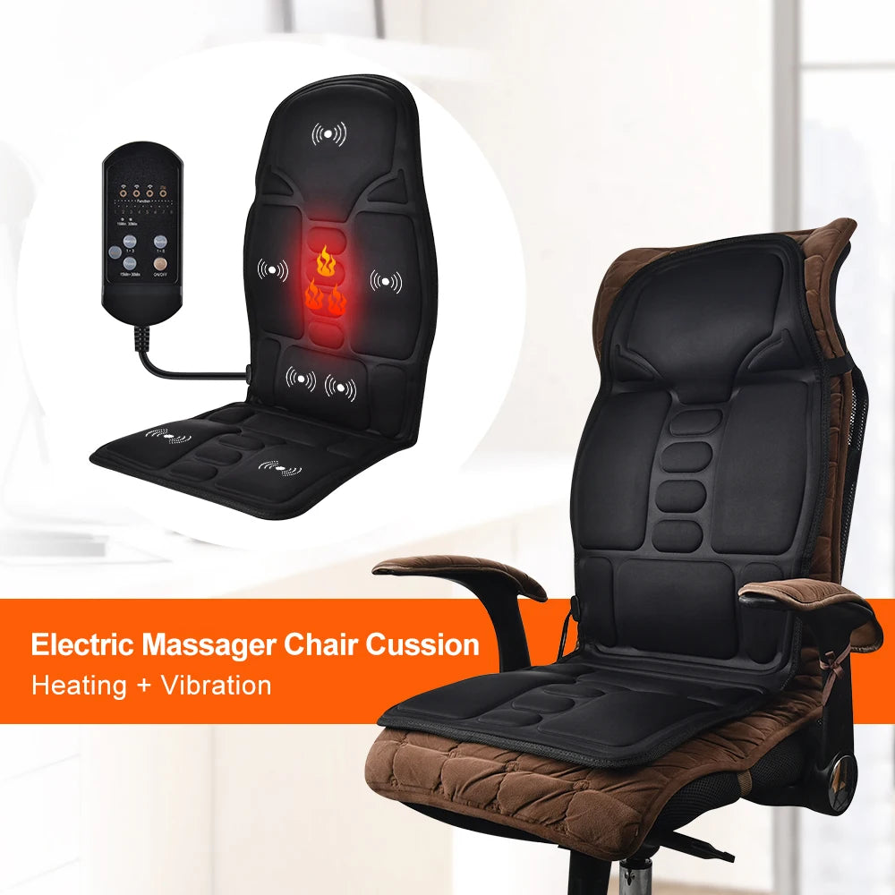Heated Vibrating Massage Cushion – Full-Body Back, Neck, and Waist Therapy Pad for Car, Home, and Office