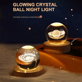 3D Galaxy Crystal Ball Lamp - Solar System Night Light with Wooden Base