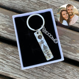 Custom Photo Projection Keychain with Spotify Code – Personalized Stainless Steel Key Ring with Engraved Name, Date, and Calendar
