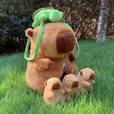 Capybara Family Plush Set - Mom & 4 Baby Stuffed Animals with Turtle Backpack