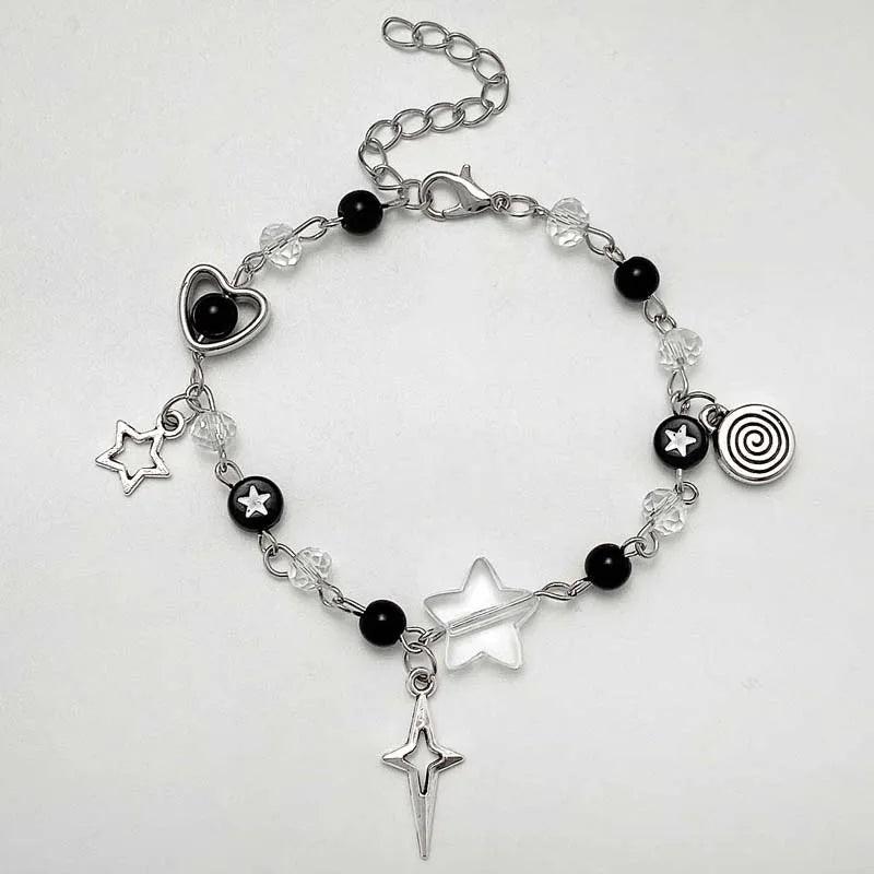 Pulseras de pareja de moda con cuentas de amor, corazón, estrella, hechas a mano, Y2K, abalorios de anime, pulsera de amistad Kawaii, joyería para pareja