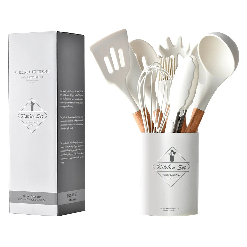 Juego de utensilios de cocina de silicona de grado alimenticio de 12 piezas: antiadherentes y resistentes al calor