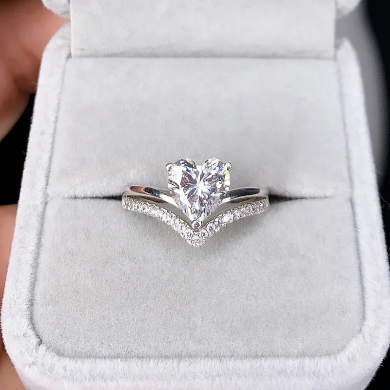 Heart-Shaped Zircon Bridal Ring Set for Women