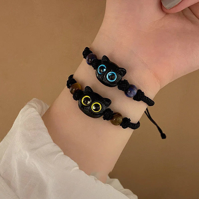 Adjustable Black Cat Charm Bracelet for Women