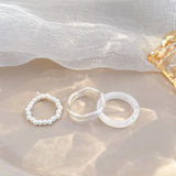 Conjunto de anillos de resina y perla de estilo coreano: joyería de moda minimalista y moderna para mujeres