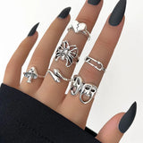 30-Piece Mixed Style Silver & Gold Alloy Rings Set for Women – Fashion Statement Rings with Animal, Floral, and Edgy Designs