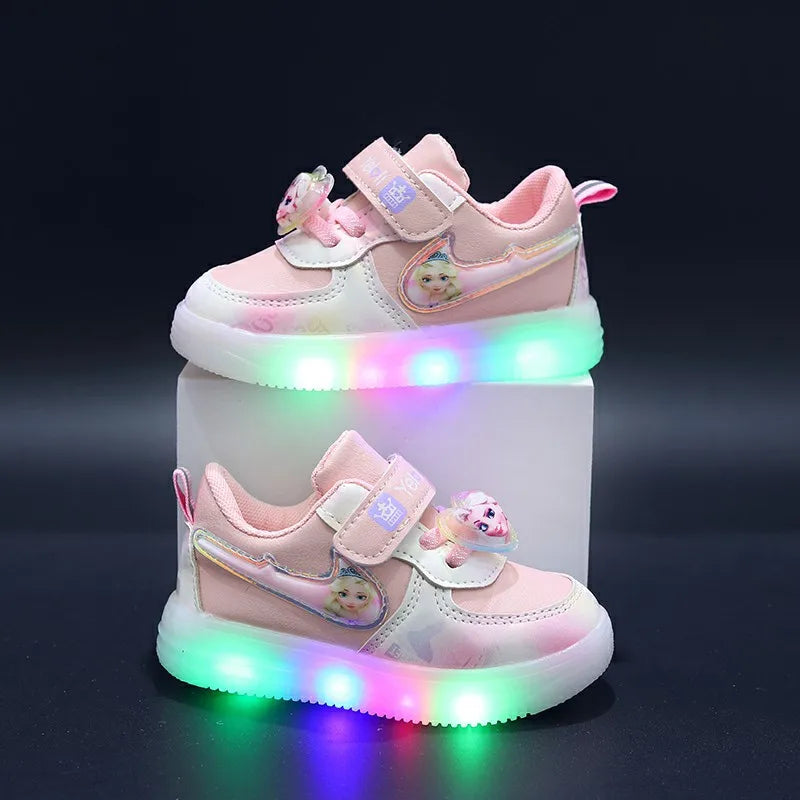 Girls' Light-Up Sneakers – Princess Elsa Casual Shoes with LED Lights for Kids