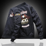 Men’s Embroidered Cartoon Bomber Jacket – Military Style Casual Outerwear