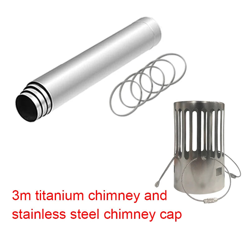 3m Titanium Tent Stove Chimney Kit with Stainless Steel Cap - Portable Camping Accessory