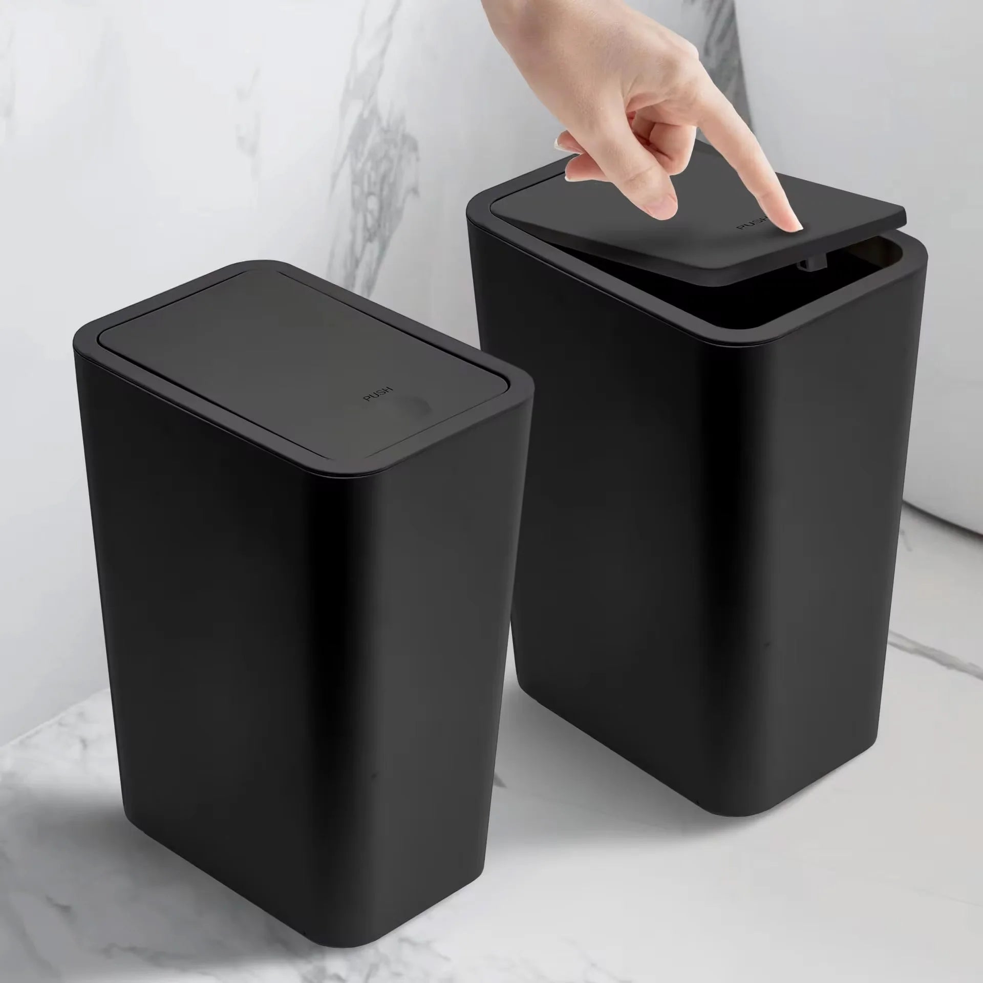 Papelera de baño con tapa a presión: papelera compacta para inodoro, dormitorio y sala de estar