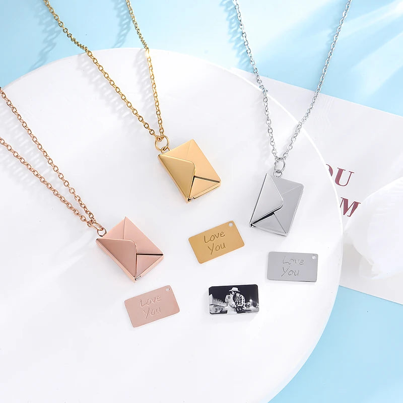Custom Envelope Photo Locket Necklace – Personalized Picture Pendant for Couples & Loved Ones