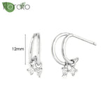 Sterling Silver Zircon Hoop Earrings for Women – Elegant Star & Heart Design