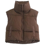 Fall Winter Warm Cropped Vest Jackets for Women Fashion Sleeveless Stand Collar Zip Up Puffer Waistcoat Street Style Outwear