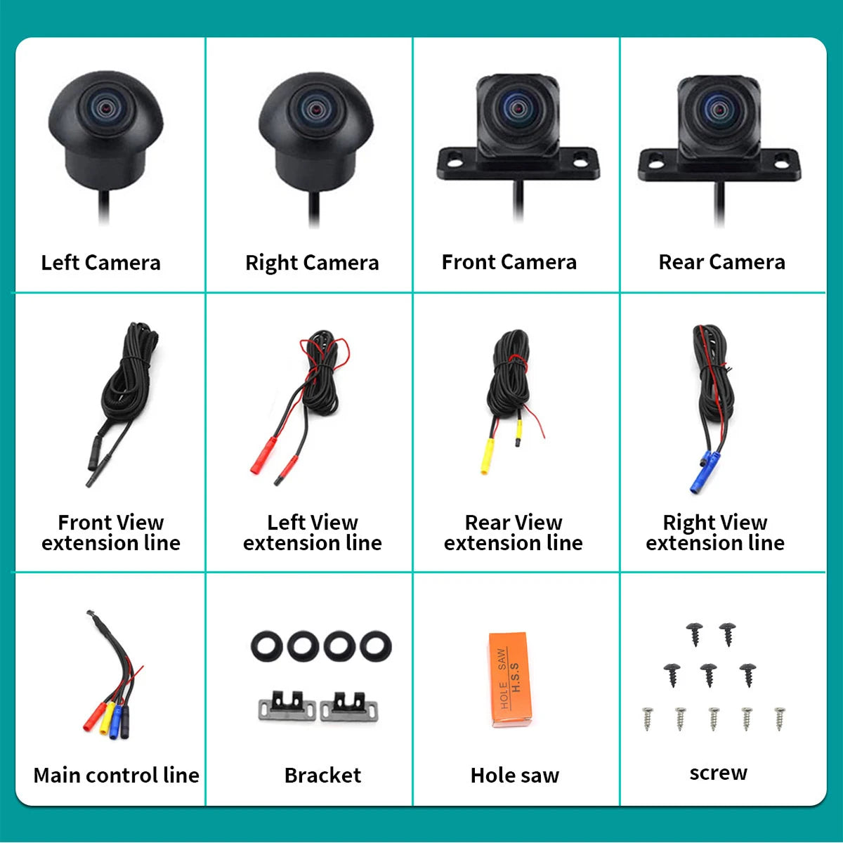 170° Wide Angle Car Backup Camera with 360° Surround View Support