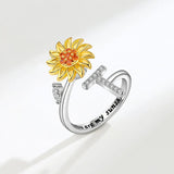 Sunflower Spinner Ring - Stainless Steel Initial Letter Anxiety Relief Jewelry for Women