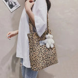 Bolso de mano grande e informal elegante de estilo coreano, bolso de hombro con estampado de leopardo para mujer, bolso de lona, ​​nuevo bolso de compras, bolso de mano con estampado de estudiante, bolsa para mujer