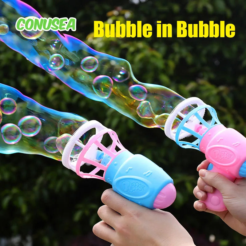 Bubble Gun for Kids - Bubble in Bubble Blower Maker for Outdoor Parties & Summer Fun