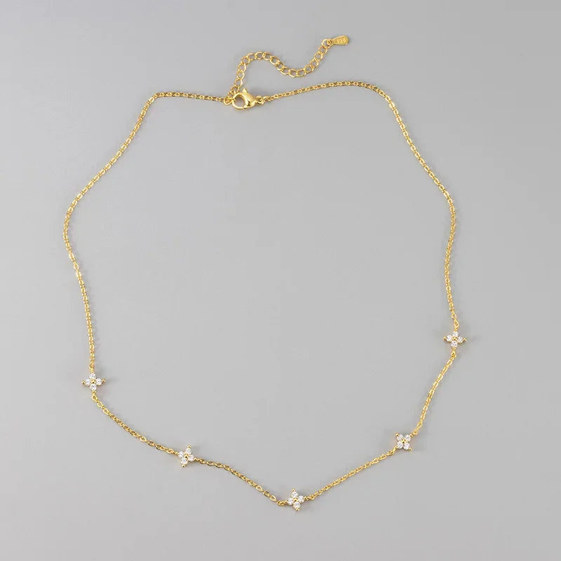 18K Gold Plated Four Leaf Clover Necklace for Women - Stainless Steel Zircon Collar Chain