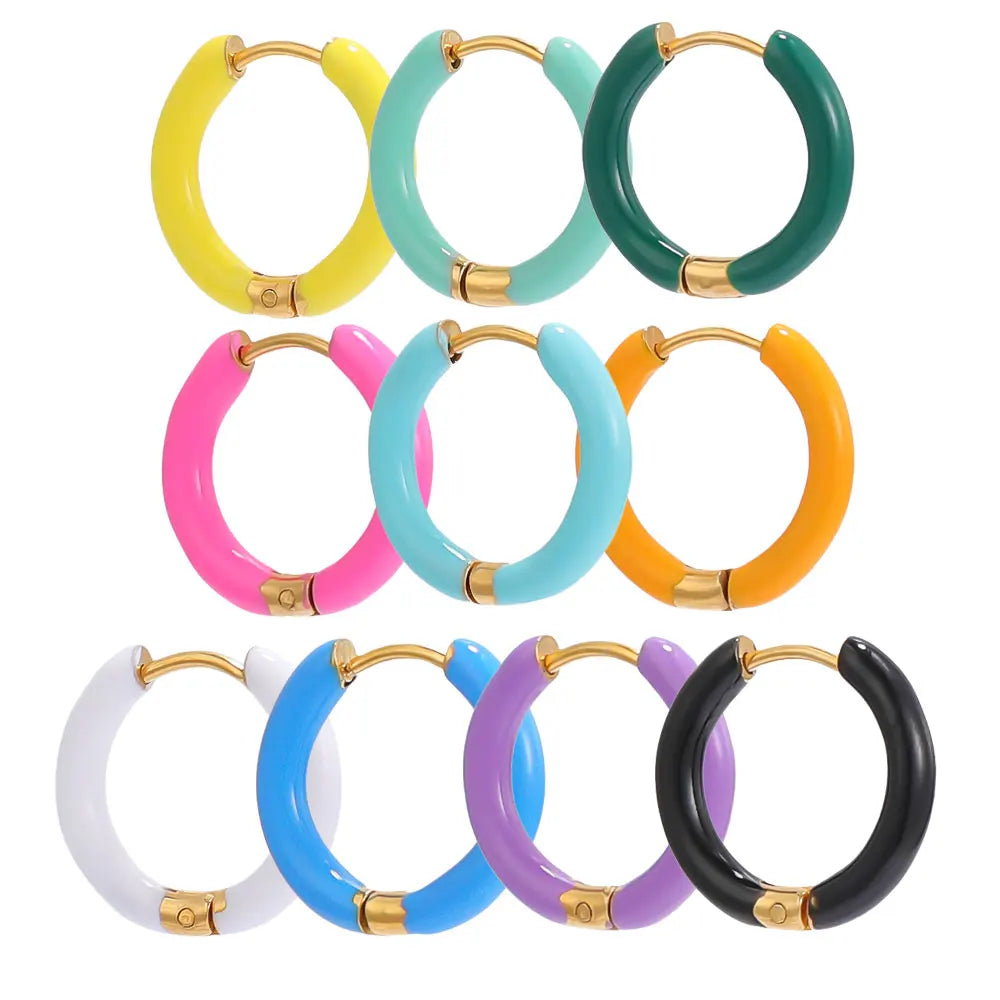 Stainless Steel Enamel Hoop Earrings for Women – Trendy Summer Style
