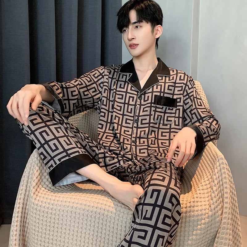 Men’s Silk Satin Pajama Set – Lightweight Luxury Sleepwear with Turn-Down Collar
